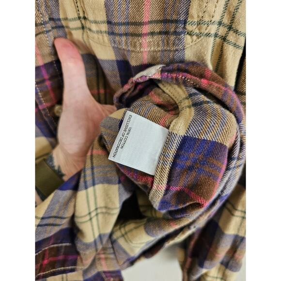 Cremieux Classics Mens Sz L Long Sleeve Button Up Plaid Shirt Cotton Beige - Picture 3 of 4